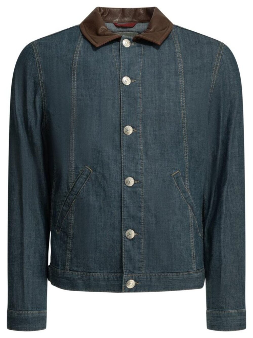 Brunello Cucinelli Denim Jacket With Leather Collar Tag Size 52 Men